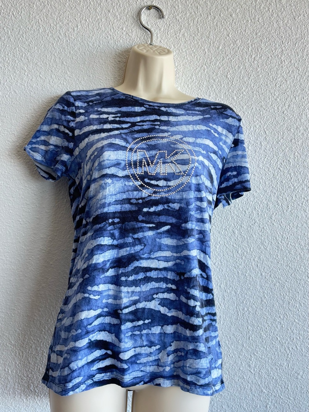 Michael Kors Navy and Light Blue Rhinestone Logo Tee